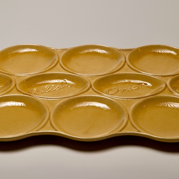 Midcentury Yellow Ceramic Condiment Platter - Picture 3 of 13